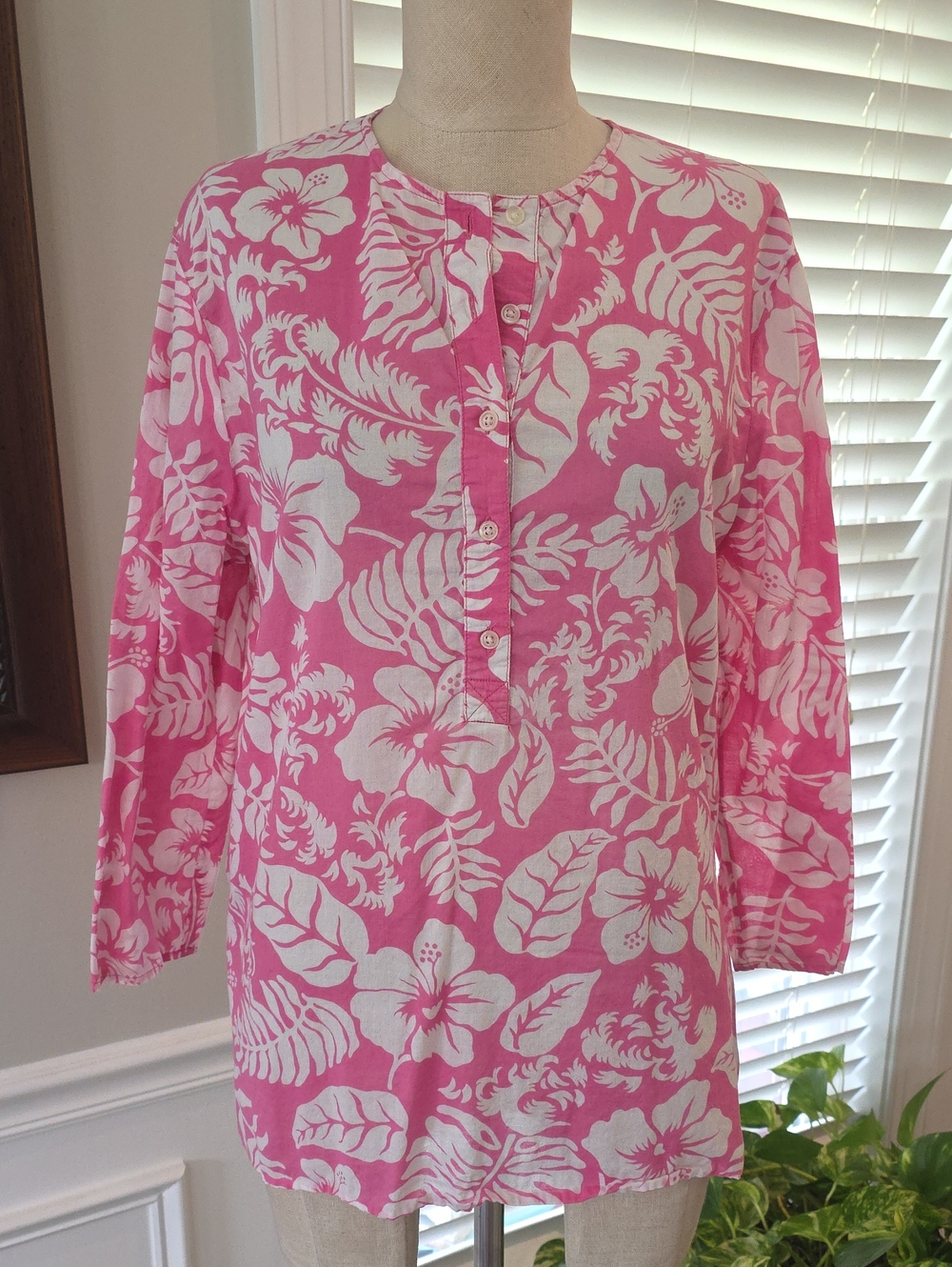 Lauren by Ralph Lauren Pink and White Floral Cotton Top